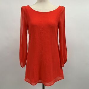 Cherish Women's Long Top Orange Small Slits on Long Sleeve
